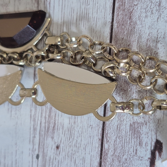 NWT Coldwater Creek Gold Tone Crescent Gem Necklace - Picture 2 of 14